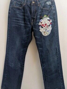 Ed Hardy Jeans Love Kills Slowly Mens 32x32 Y2K Vintage Button Fly Dark Wash